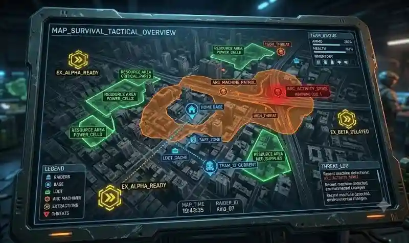 Arc Raiders map showing exploration locations and extraction routes