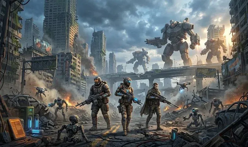 Arc Raiders players exploring futuristic battlefield environment