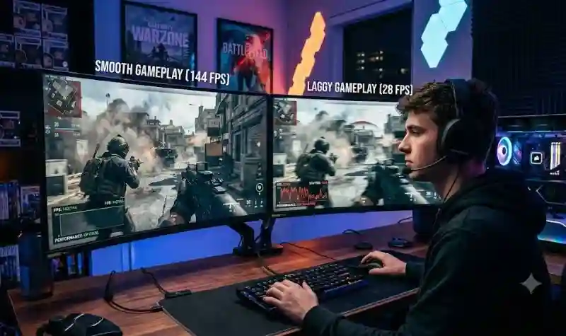 Comparison of smooth and laggy gameplay.