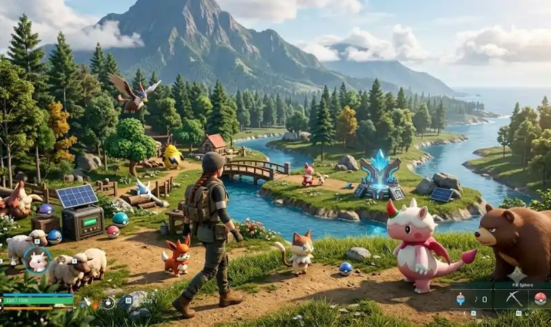 Palworld beginner exploring the open world with Pals