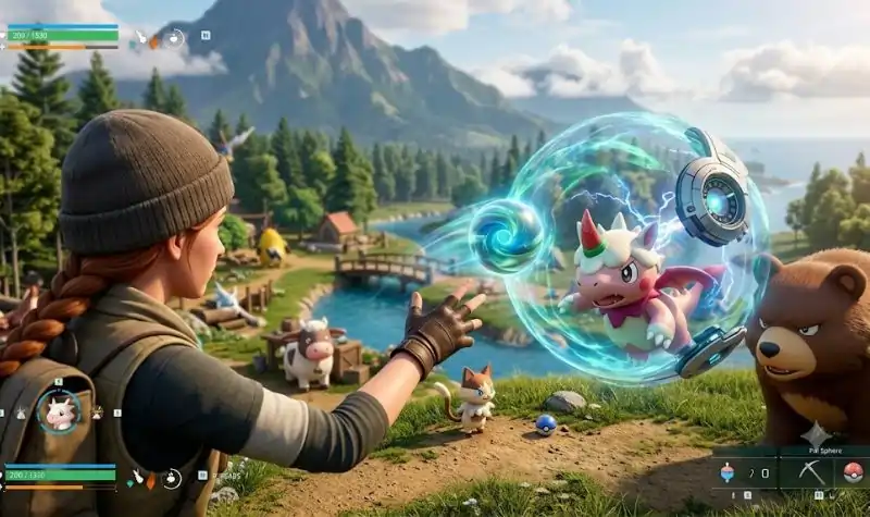 Player capturing a Pal in Palworld beginner guide