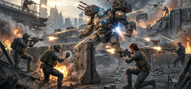 Squad fighting a Rocketeer.