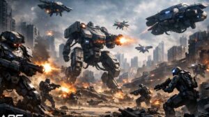 Rockstar ARC Riders ARC machine types including drones and heavy enforcers in futuristic battlefield