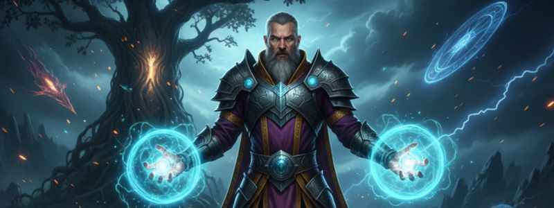 Dota 2 inspired fantasy mage in magical battlefield