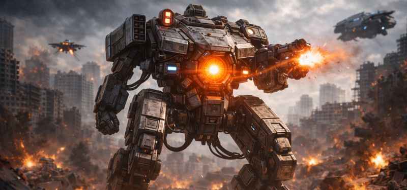 Heavy ARC enforcer with glowing chest core weak point