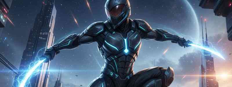 Warframe inspired futuristic space ninja action scene