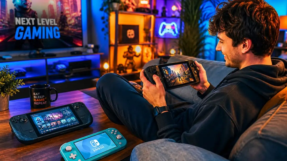 best handheld gaming consoles 2026 steam deck nintendo switch lite gaming setup