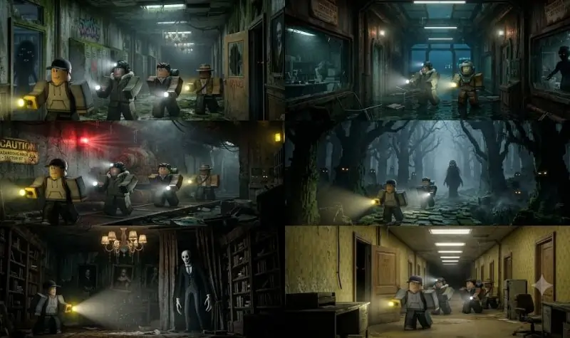 A collection of different Roblox horror environments.