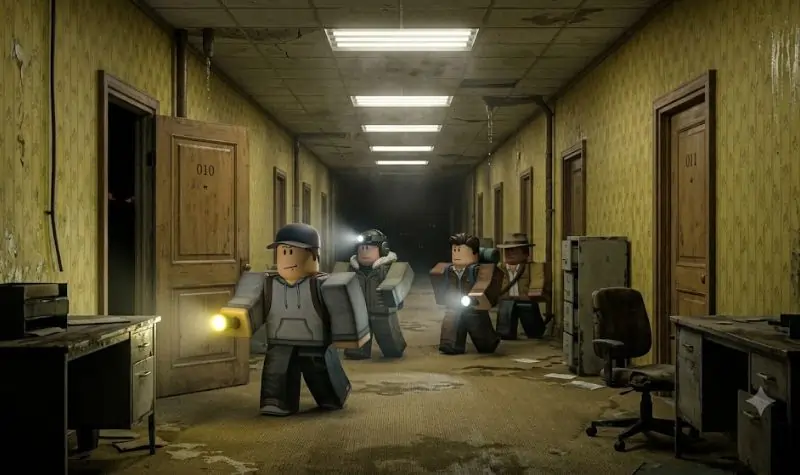 Backrooms-style horror environment inspired by Apeirophobia.