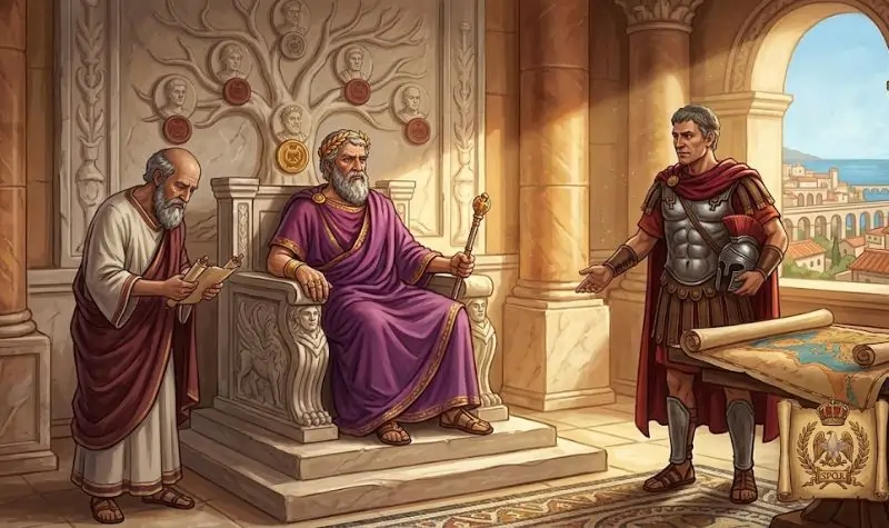 Illustration representing dynasty and succession mechanics in the Old World strategy game