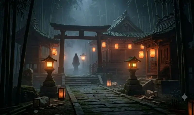 Japanese folklore horror environment inspired by The Mimic.