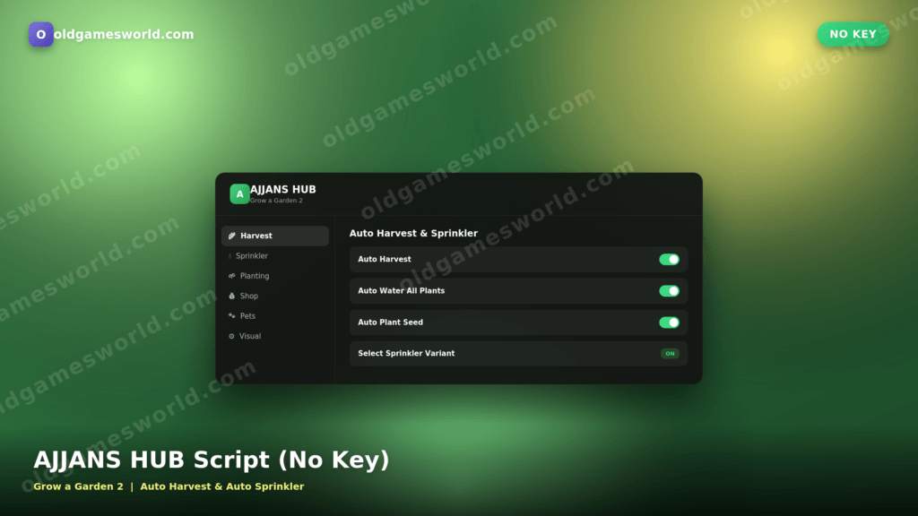 AJJANS HUB Script No Key Auto Harvest and Auto Sprinkler for Grow a Garden 2 Roblox game