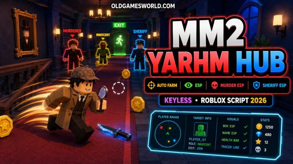 MM2 Yarhm Hub Script 2026 with Auto Farm, ESP, Murder ESP, Sheriff ESP and Keyless access