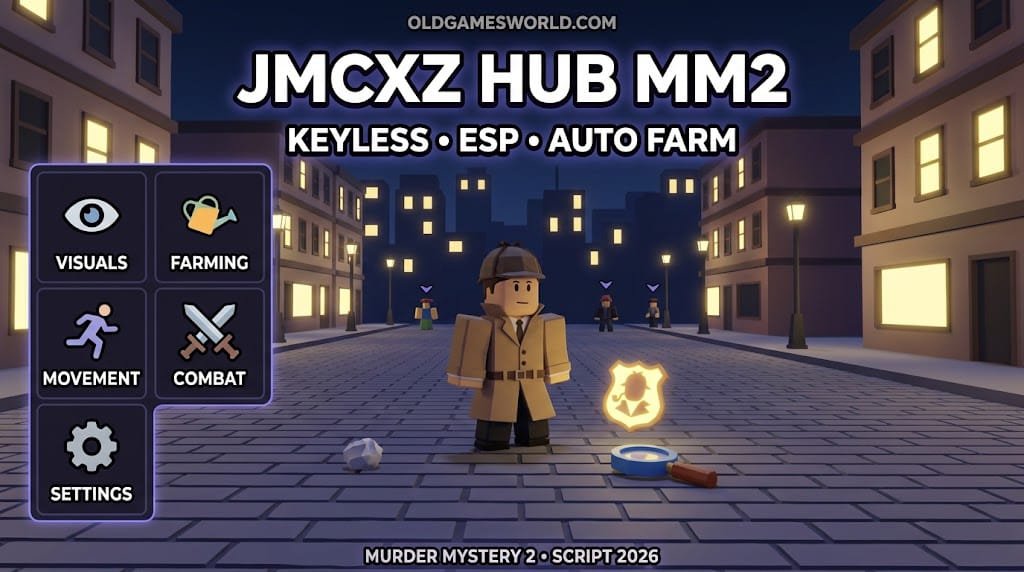 JMCXZ Hub MM2 Script 2026 with Keyless access, ESP, Auto Farm and gameplay utilities