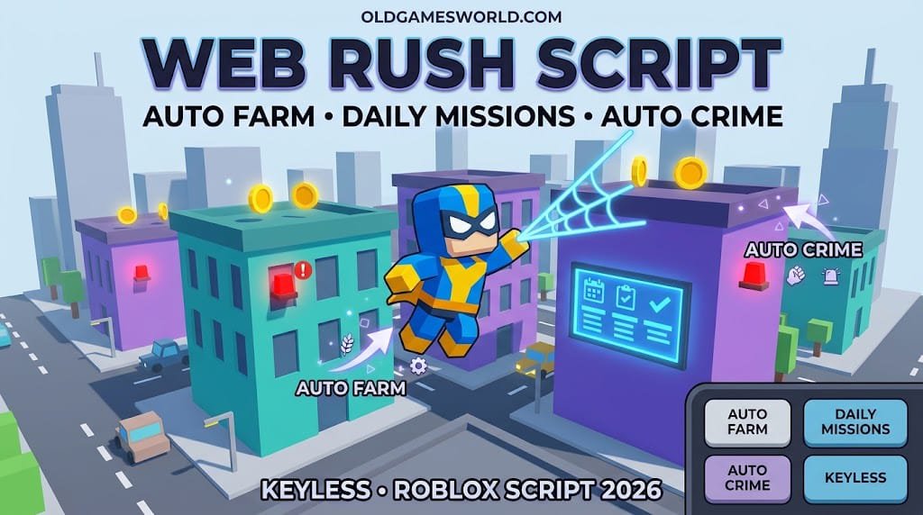 Web Rush Script 2026 with Keyless Auto Farm, Daily Missions and Auto Crime