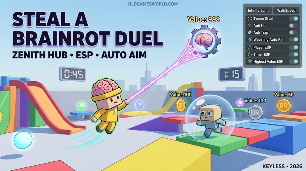 Steal A Brainrot Duel Script 2026 with Zenith Hub, ESP, Websling Auto Aim and Keyless tools