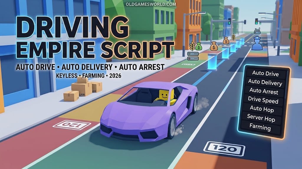 Driving Empire Script 2026 with Auto Drive, Auto Delivery, Auto Arrest and Keyless features