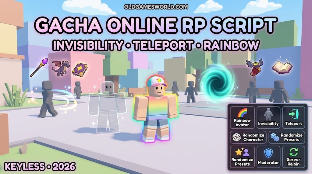 Gacha Online RP Script 2026 with Invisibility, Teleport, Rainbow Avatar and Keyless features