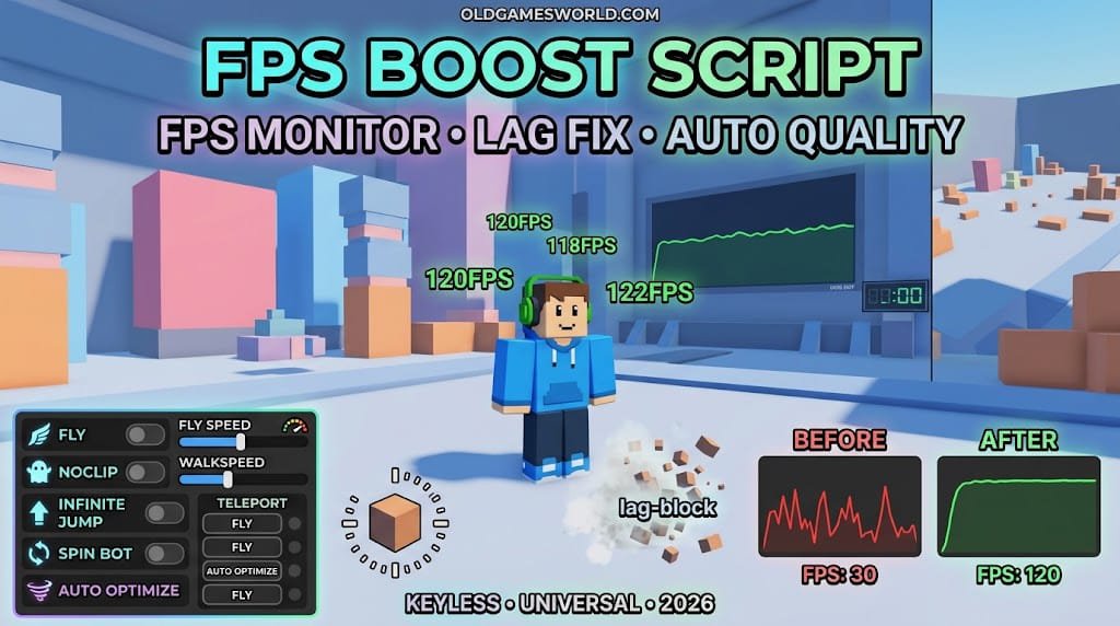 FPS Monitoring and Improving Script 2026 with FPS Boost, Auto Quality, Lag Block and Keyless features