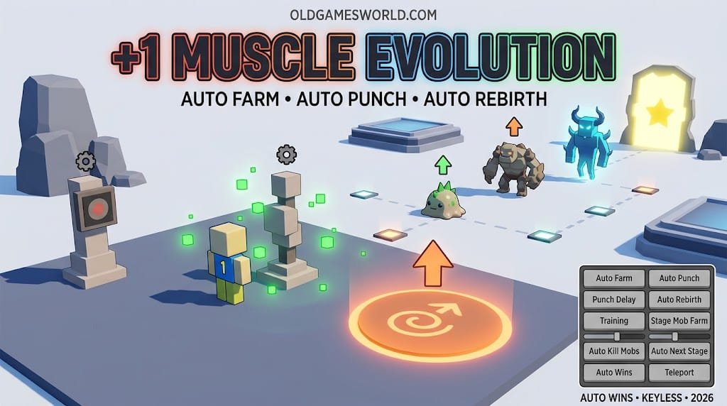 +1 Muscle Evolution Script 2026 with Auto Farm, Auto Punch, Auto Rebirth, Auto Kill Mobs and Auto Wins