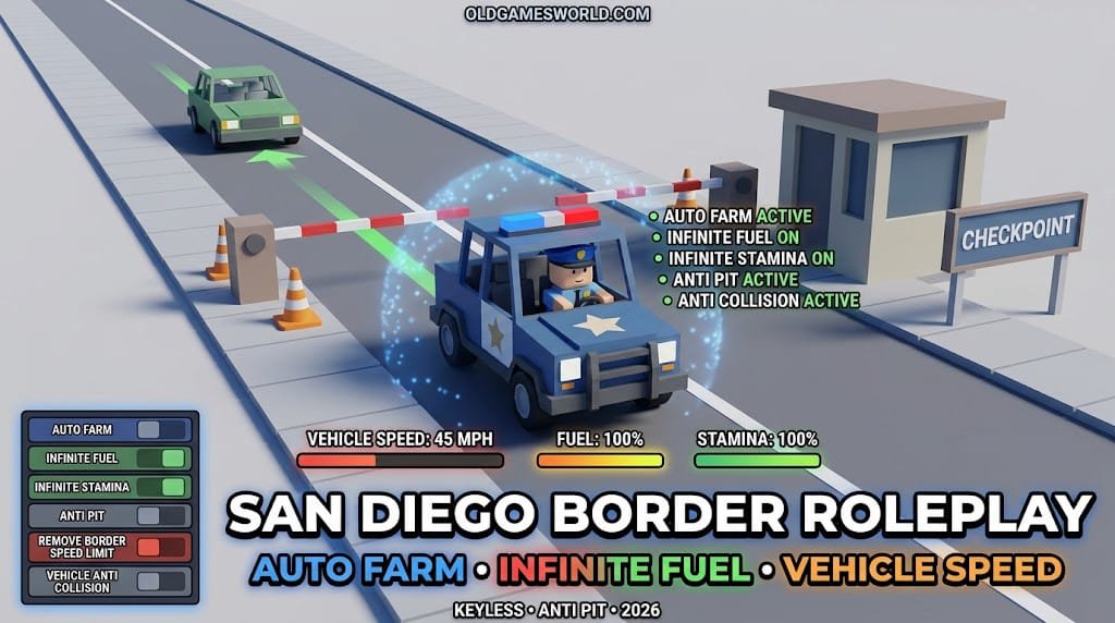 San Diego Border Roleplay Script 2026 with Auto Farm, Infinite Fuel, Infinite Stamina, Vehicle Speed and Keyless access