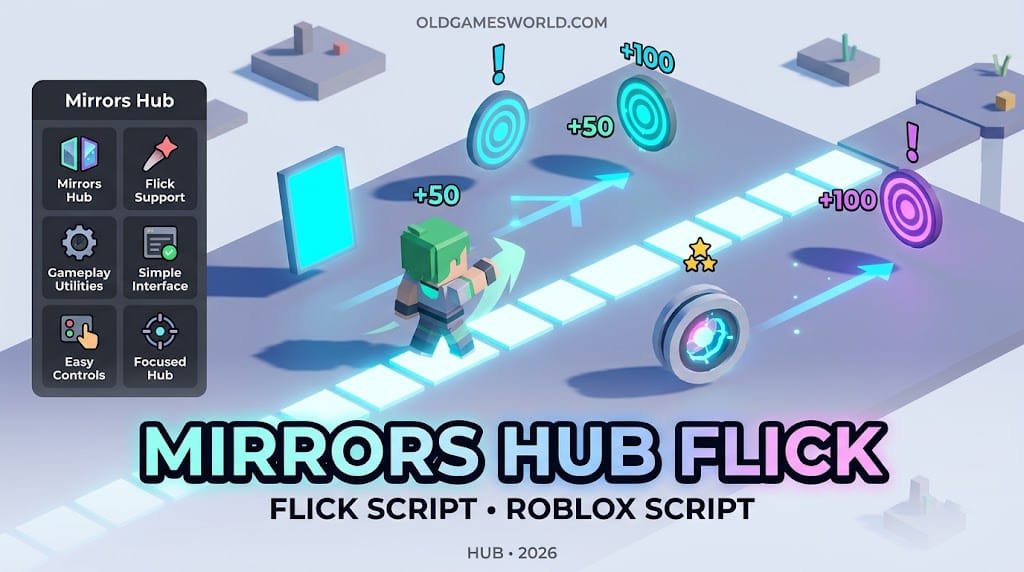 Mirrors Hub Flick Script 2026 featuring a lightweight Roblox gameplay utility hub