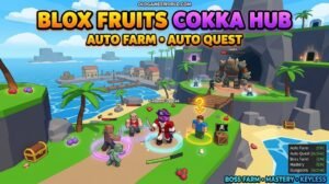 Blox Fruits Cokka Hub Script 2026 gameplay with Auto Farm, Auto Quest, Boss Farm, Mastery and Keyless access