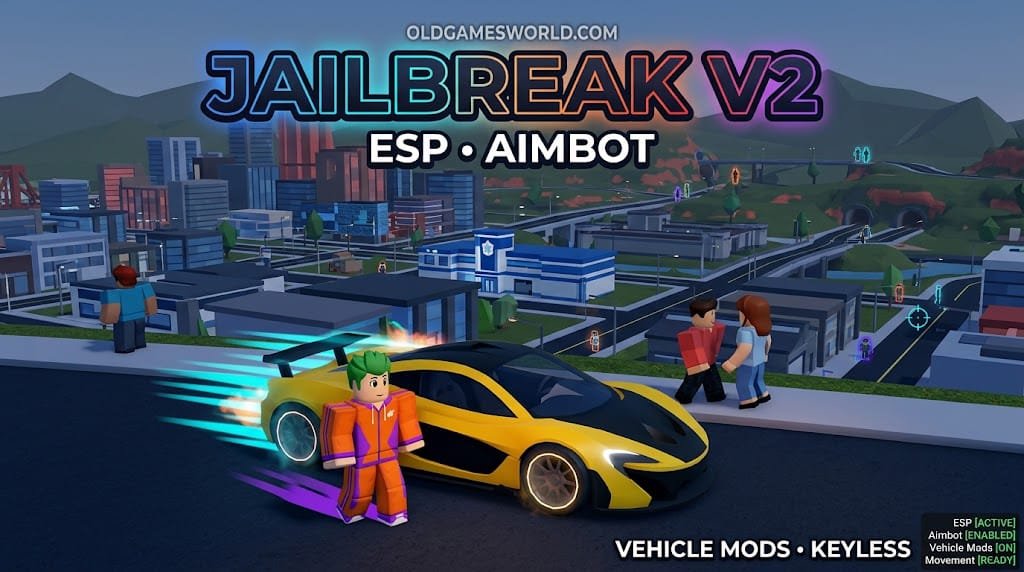 Jailbreak V2 Script 2026 gameplay with ESP, Aimbot, Vehicle Mods and Keyless access