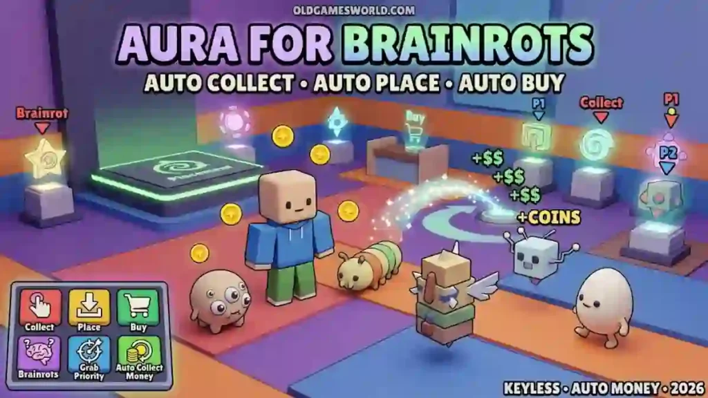 Aura For Brainrots Script 2026 with Auto Collect, Auto Place, Auto Buy and Keyless features