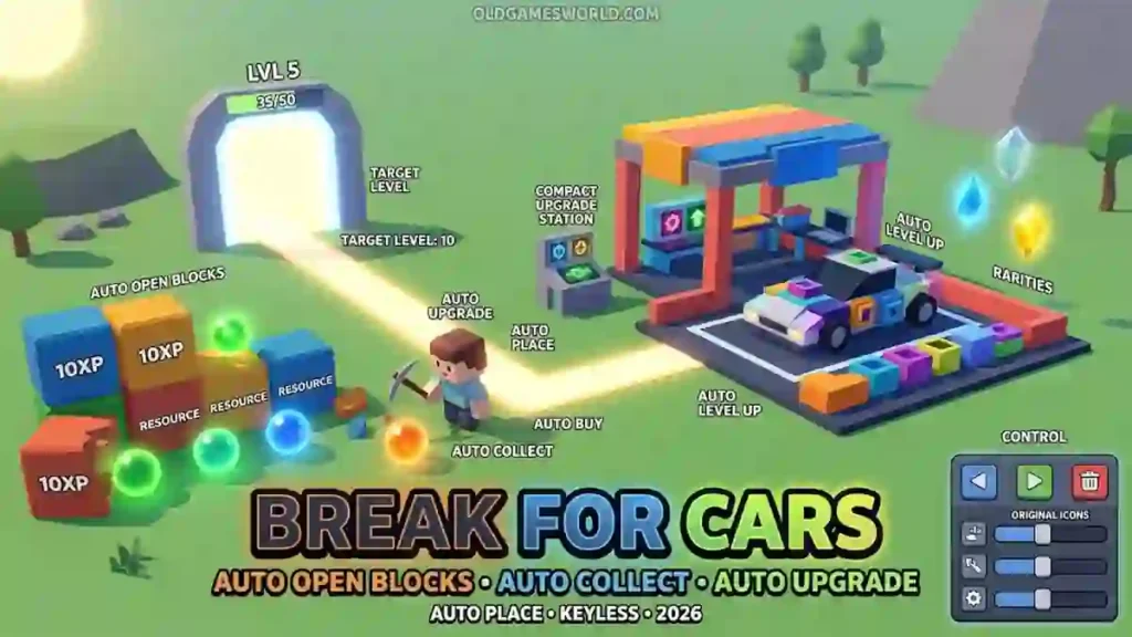 Break for Cars Script 2026 with Auto Open Blocks, Auto Collect, Auto Upgrade, Auto Place and Keyless access