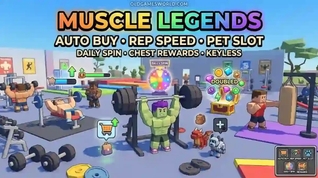 Muscle Legends Auto Buy Script 2026 gameplay with Rep Speed, Pet Slot, Daily Spin, Chest Rewards and Keyless access
