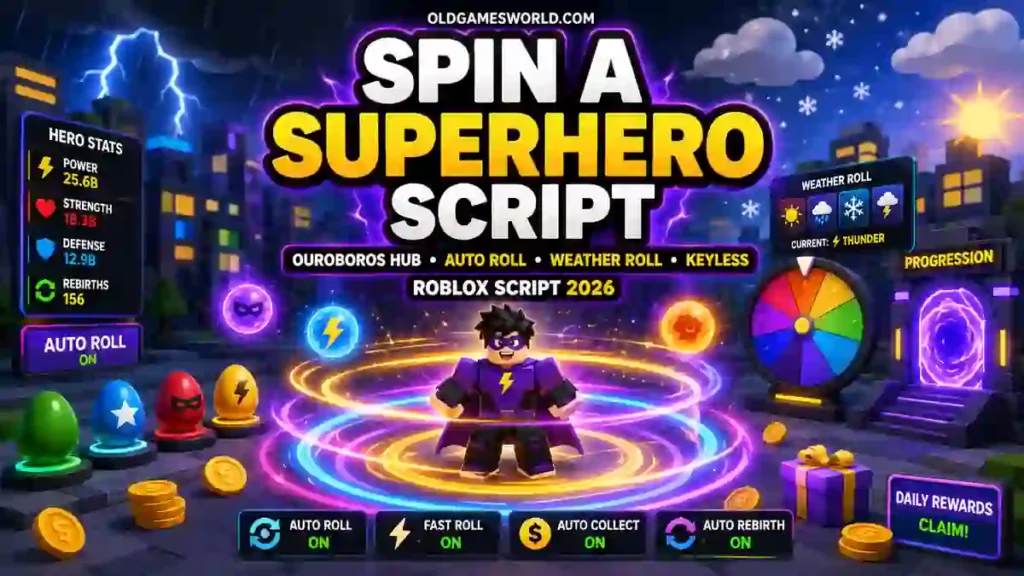 Spin a Superhero Script 2026 with Ouroboros Hub, Auto Roll, Weather Roll and Keyless access