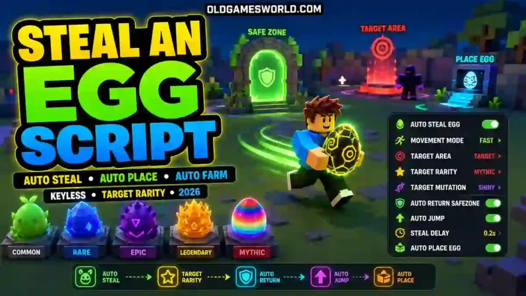 Steal An Egg Script 2026 with Auto Steal, Auto Place, Target Rarity and Keyless features