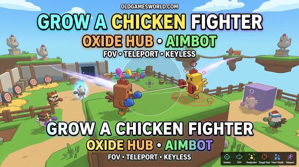 Grow a Chicken Fighter Oxide Hub Script 2026 gameplay with Aimbot, FOV, Prediction, Target Part and Teleport