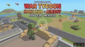 War Tycoon Kazz Hub Script 2026 gameplay with Aimbot, FOV, ESP and Keyless access