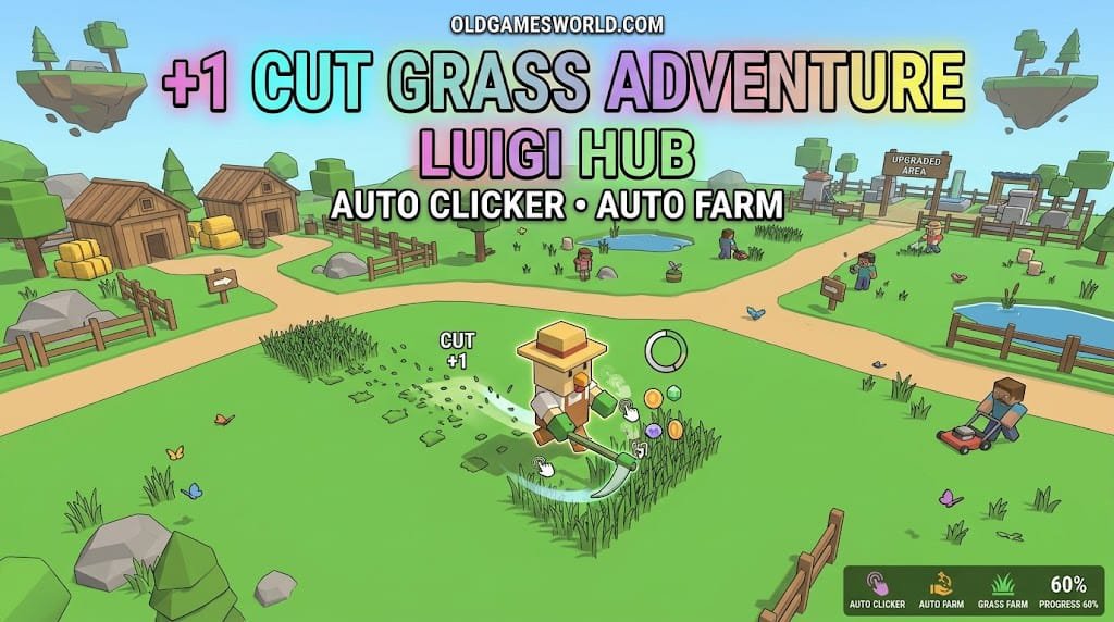 +1 Cut Grass Adventure Luigi Hub Script 2026 gameplay with Auto Clicker and Auto Farm