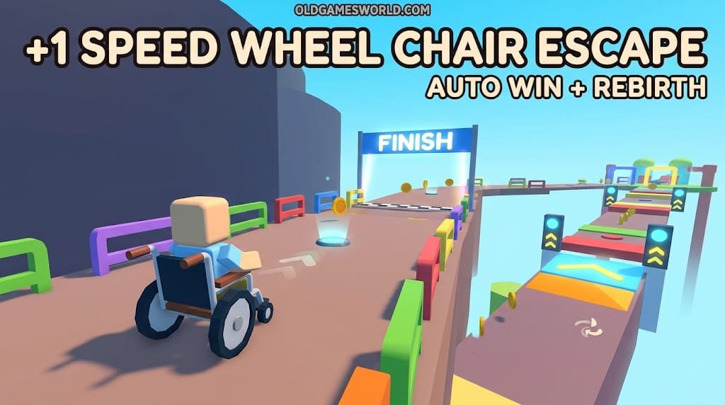 +1 Speed Wheel Chair Escape Vodra Hub script thumbnail showing a blocky character racing through an escape course with Auto Win and Auto Rebirth features