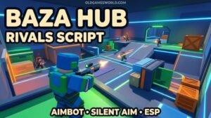 Baza Hub Rivals Script 2026 thumbnail showing Aimbot, Silent Aim, ESP, Ragebot and keyless competitive gameplay.