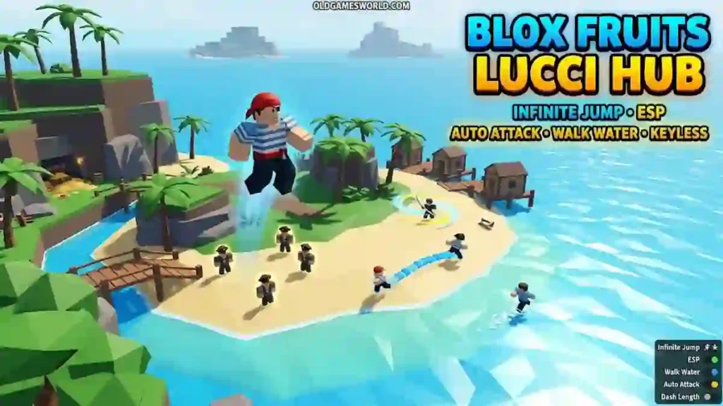 Blox Fruits Lucci Hub Script 2026 gameplay with Infinite Jump, ESP, Walk Water, Auto Attack and Keyless access